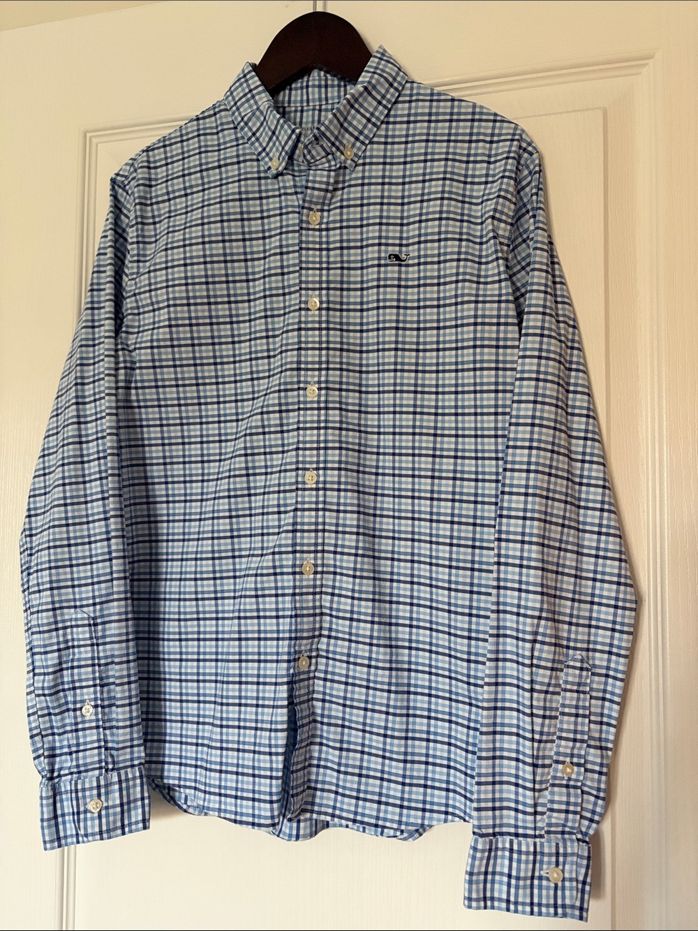 Vineyard Vines Blue and White Plaid Button-Down Shirt Boys Size L